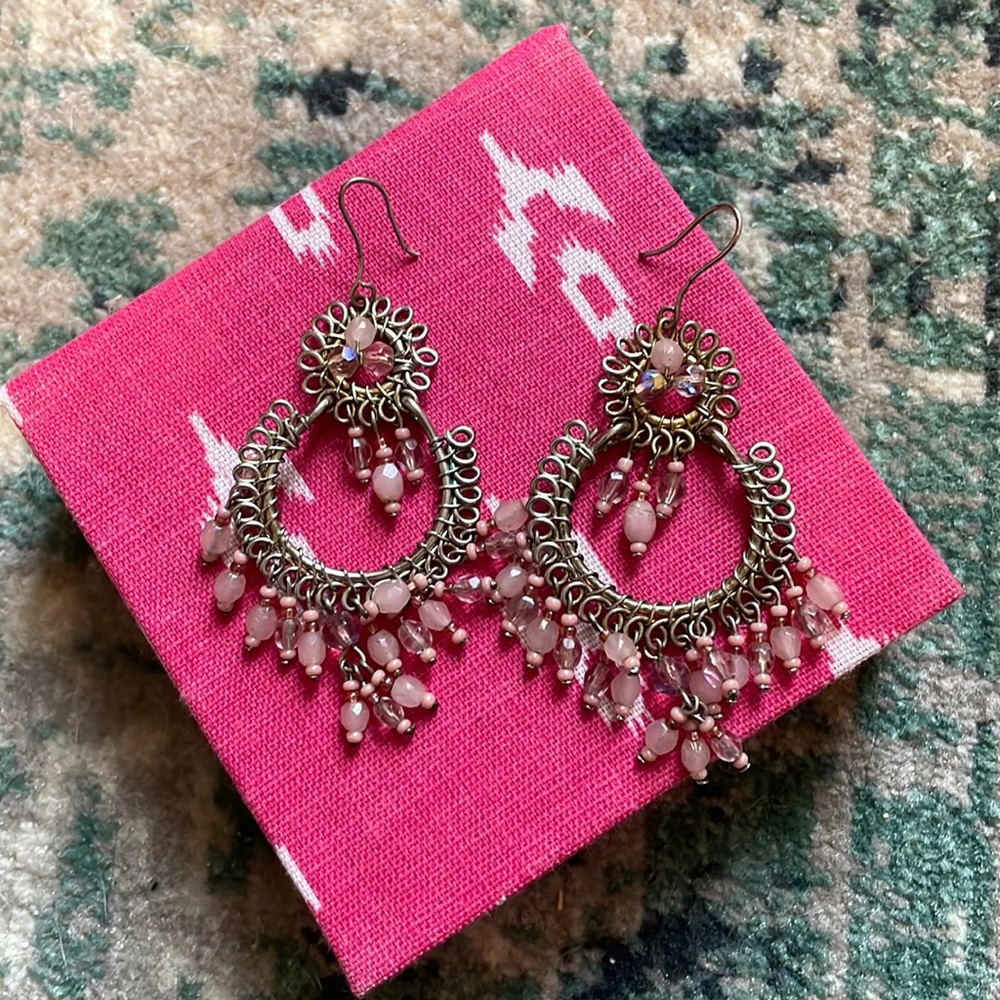 Light pink bead chandelier earrings